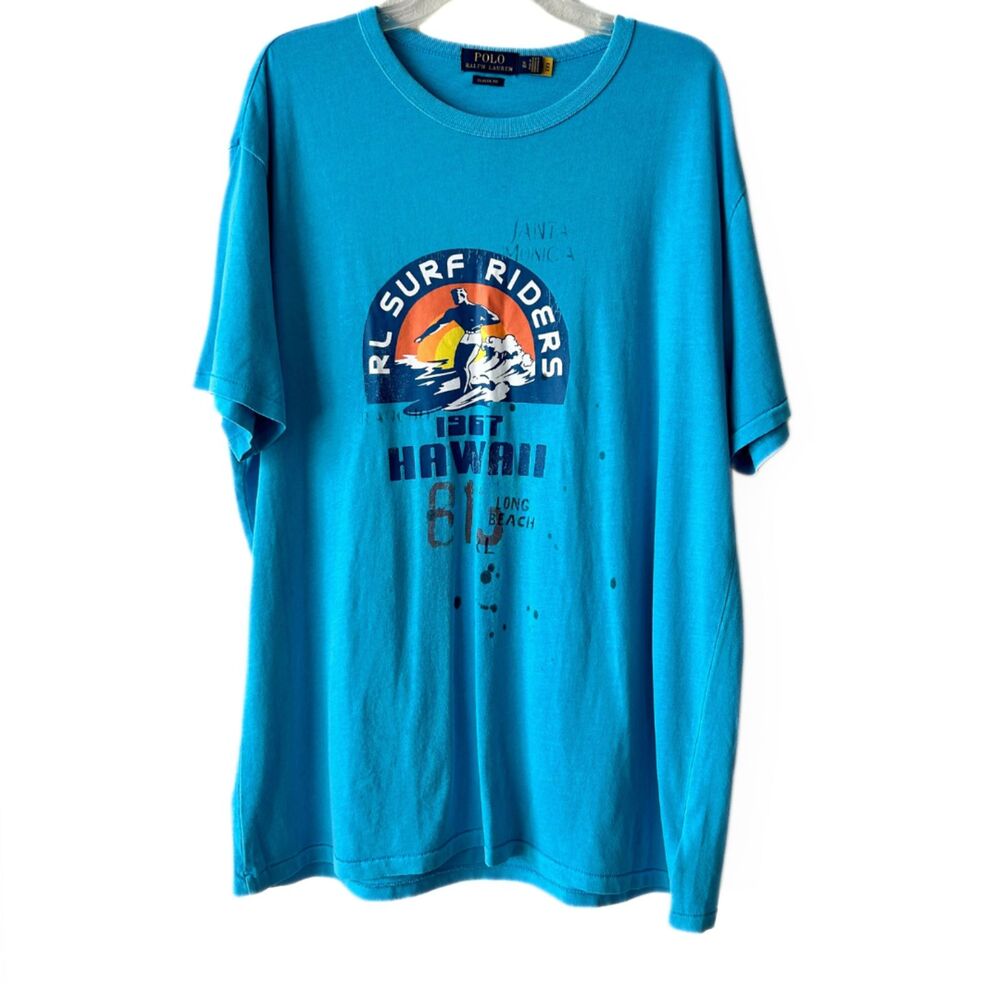 Polo Ralph Lauren Surf Riders Short Sleeve Blue Cotton Crew Neck T-Shirt Size XL